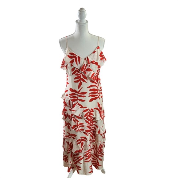 Ember Dresses & Skirts - NWT Ember Women's Red & Cream Leaf Print Ruffle Sleeveless Sundress Size Large